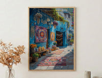 Byron Bay Market Art Print, Boho Artisan Home Decor - Colorful Textile Town Summer Scene