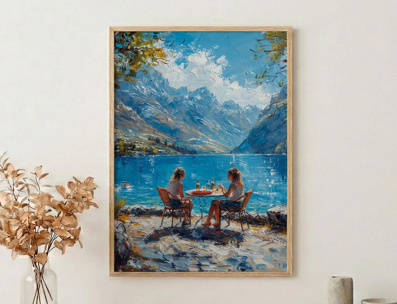 Queenstown Market Wool Wall Art, Majestic Mountain Home Decor - Deep Blue Town Summer Picture