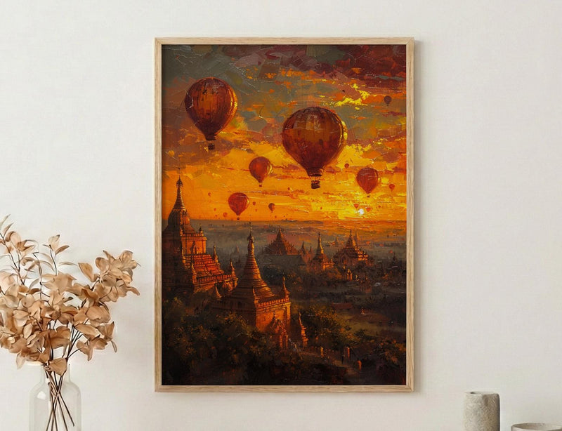 Bagan Balloon Print, Ancient Temple Decor - Myanmar Sunset