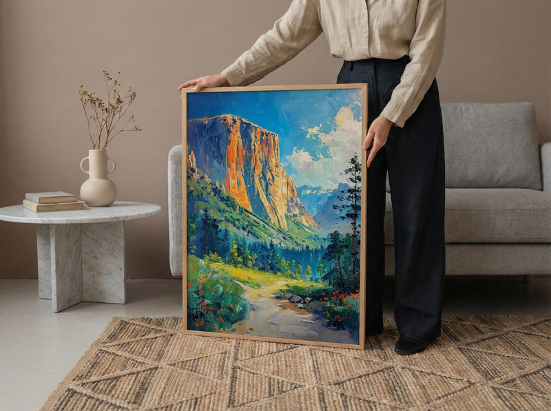 Yosemite National Park Art Print, Majestic El Capitan Nature Decor - Green Summer Valley