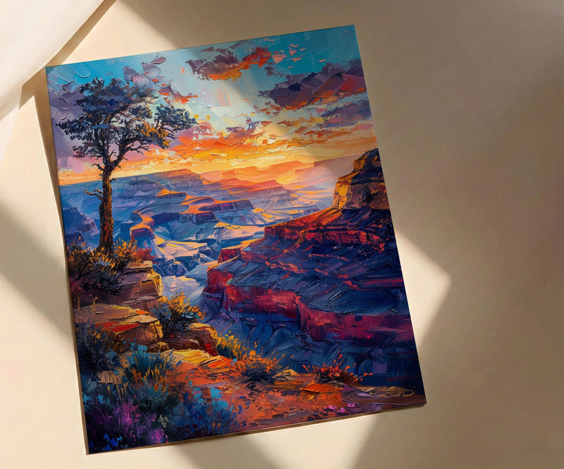 Grand Canyon Wall Art, Arizona Desert Travel Decor - Vibrant Orange Sunset Rock Formation