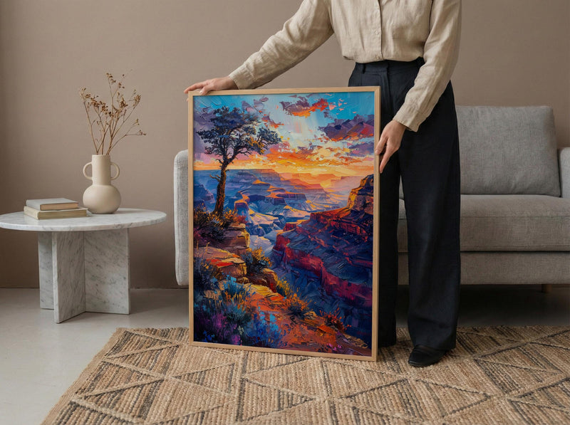 Grand Canyon Wall Art, Arizona Desert Travel Decor - Vibrant Orange Sunset Rock Formation