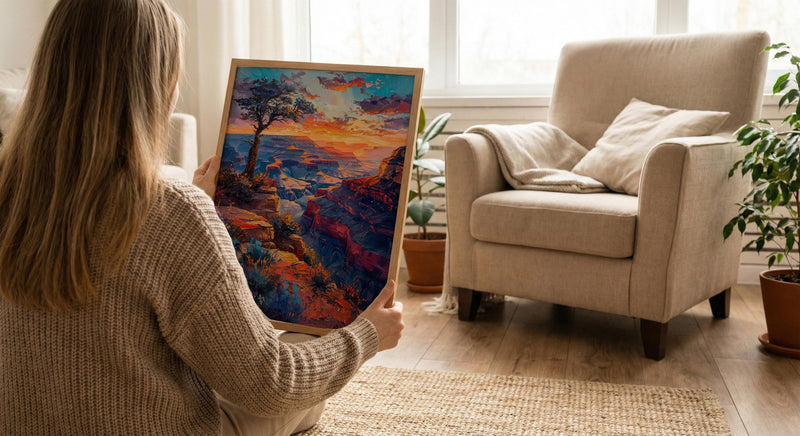 Grand Canyon Wall Art, Arizona Desert Travel Decor - Vibrant Orange Sunset Rock Formation