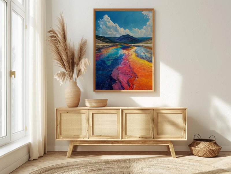 Yellowstone National Park Poster, Grand Prismatic Spring Decor - Colorful Rainbow Summer Nature Art