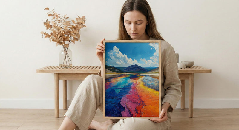 Yellowstone National Park Poster, Grand Prismatic Spring Decor - Colorful Rainbow Summer Nature Art