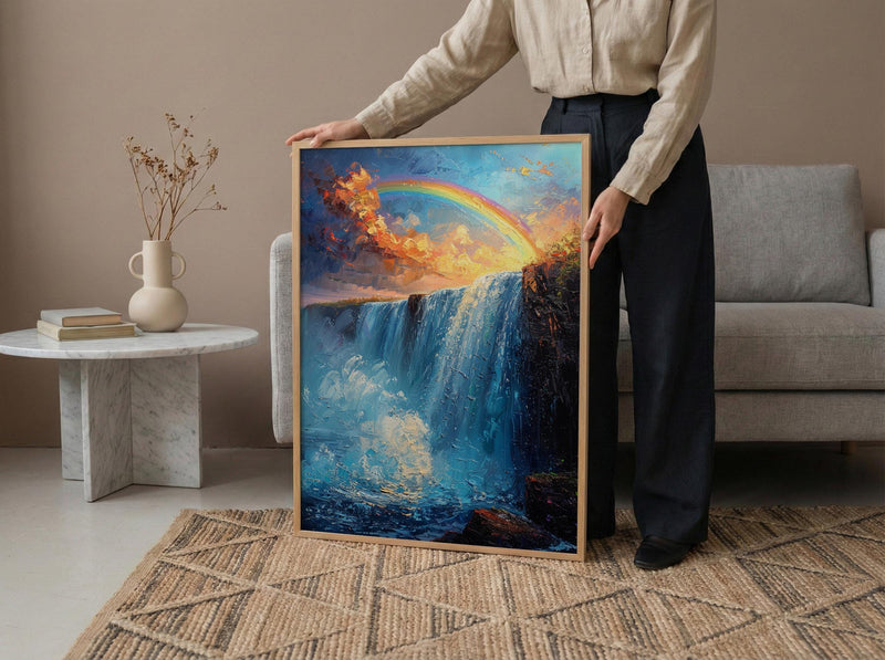 Niagara Falls Wall Art, Beautiful North America Travel Decor - Rushing Water Summer Rainbow