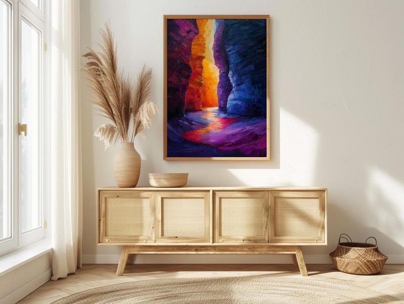 Antelope Canyon Art Print, Arizona Red Sandstone Travel Decor - Glowing Orange Light Beam