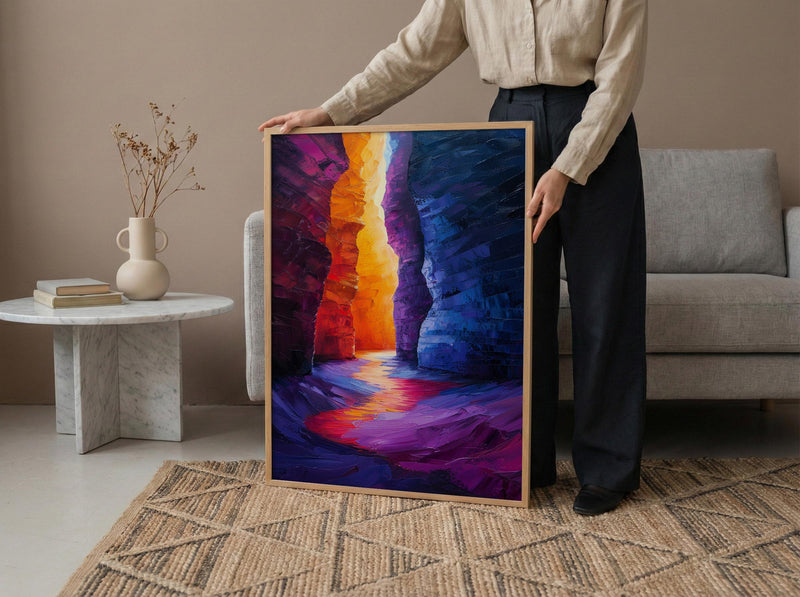 Antelope Canyon Art Print, Arizona Red Sandstone Travel Decor - Glowing Orange Light Beam