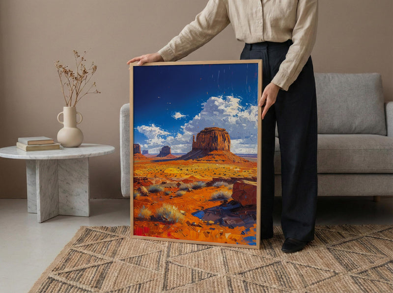 Monument Valley Wall Art, Western Desert Red Rock Decor - Bright Blue Summer Sky