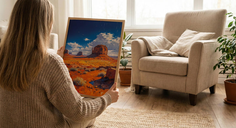 Monument Valley Wall Art, Western Desert Red Rock Decor - Bright Blue Summer Sky