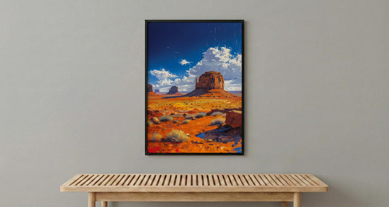 Monument Valley Wall Art, Western Desert Red Rock Decor - Bright Blue Summer Sky