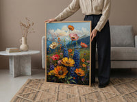 Rocky Mountain Nature Poster, Colorful Wildflower Meadow Summer Decor - Majestic Peak Landscape Art