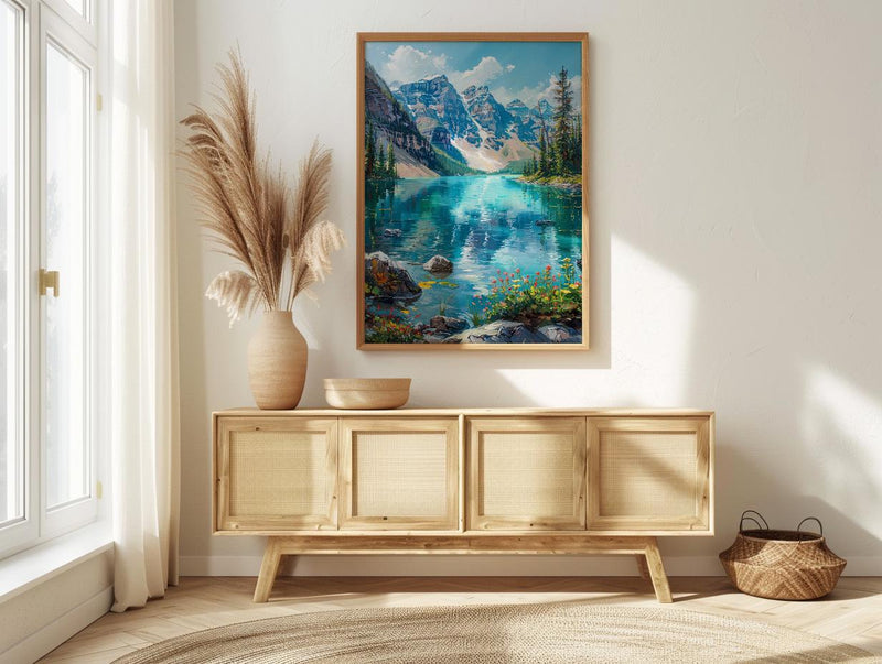 Glacier National Park Art Print, Majestic Montana Travel Decor - Lush Green Mountain Lake
