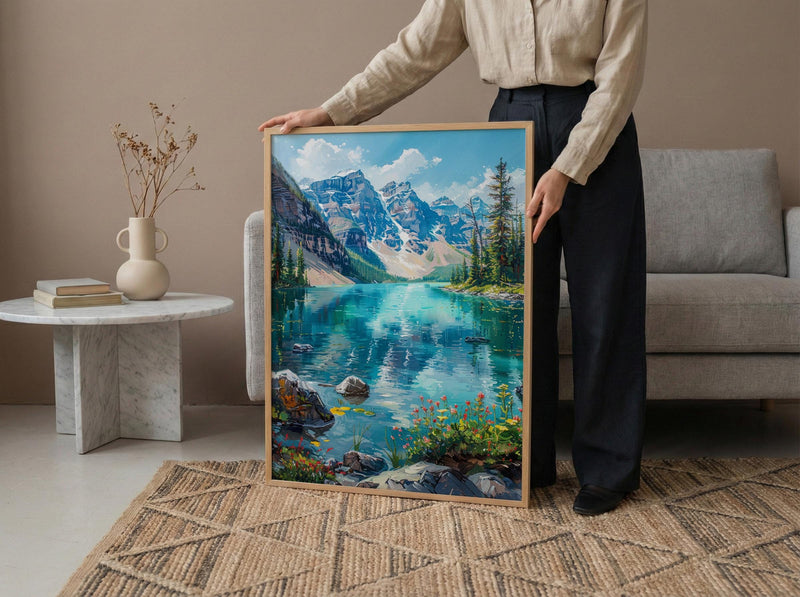 Glacier National Park Art Print, Majestic Montana Travel Decor - Lush Green Mountain Lake