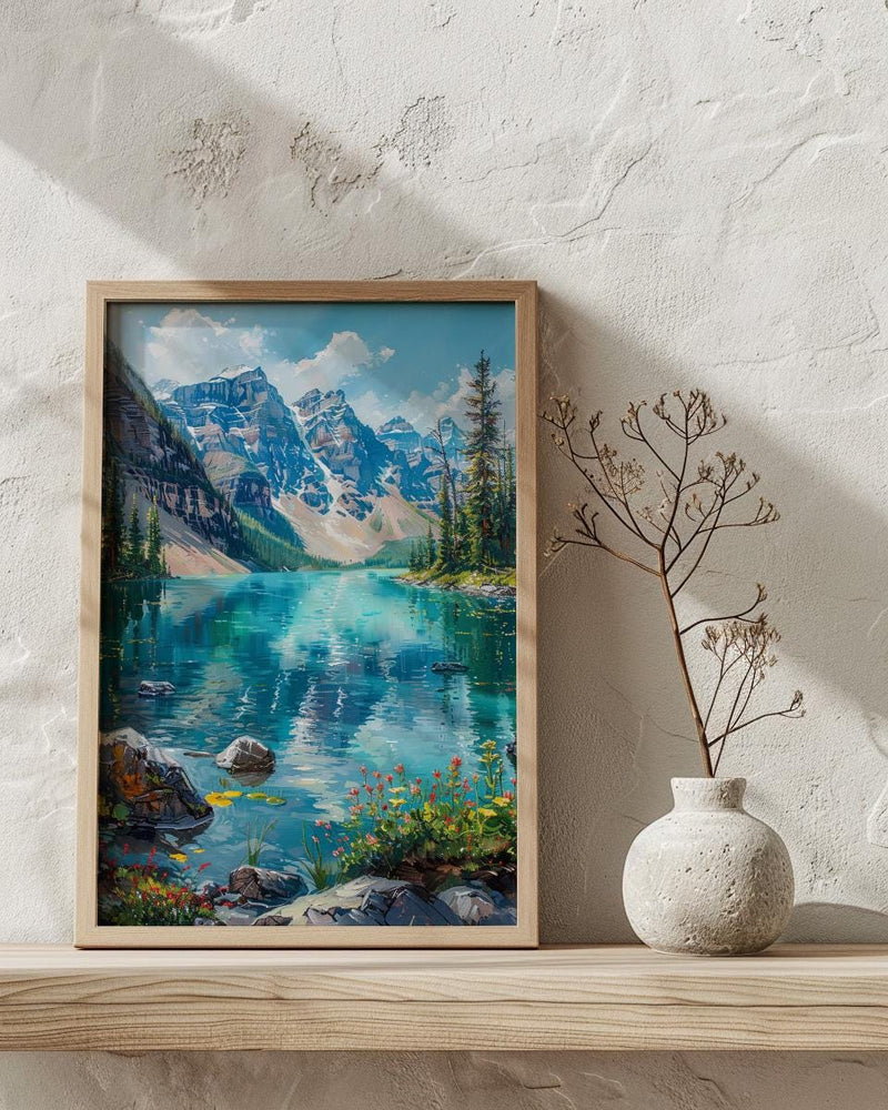 Glacier National Park Art Print, Majestic Montana Travel Decor - Lush Green Mountain Lake