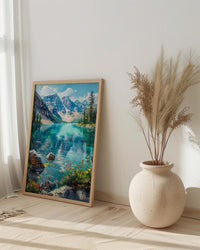 Glacier National Park Art Print, Majestic Montana Travel Decor - Lush Green Mountain Lake