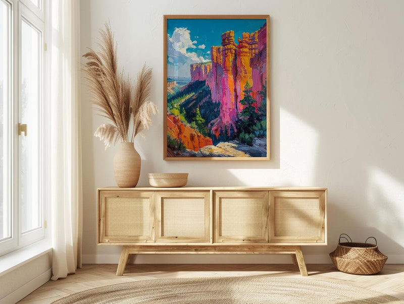 Bryce Canyon National Park Poster, Orange Hoodoo Rock Decor - Vibrant Summer Morning Landscape