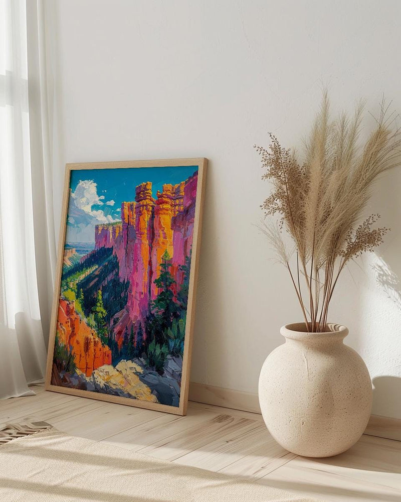 Bryce Canyon National Park Poster, Orange Hoodoo Rock Decor - Vibrant Summer Morning Landscape