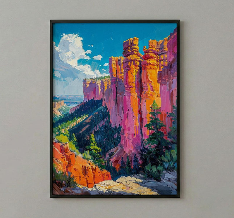Bryce Canyon National Park Poster, Orange Hoodoo Rock Decor - Vibrant Summer Morning Landscape