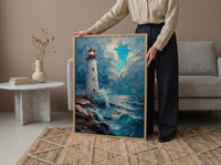 Acadia National Park Art Print, Maine Coast Lighthouse Decor - Crashing Ocean Wave Summer