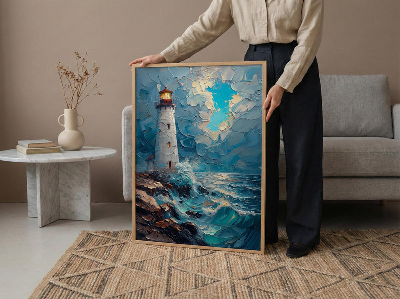 Acadia National Park Art Print, Maine Coast Lighthouse Decor - Crashing Ocean Wave Summer