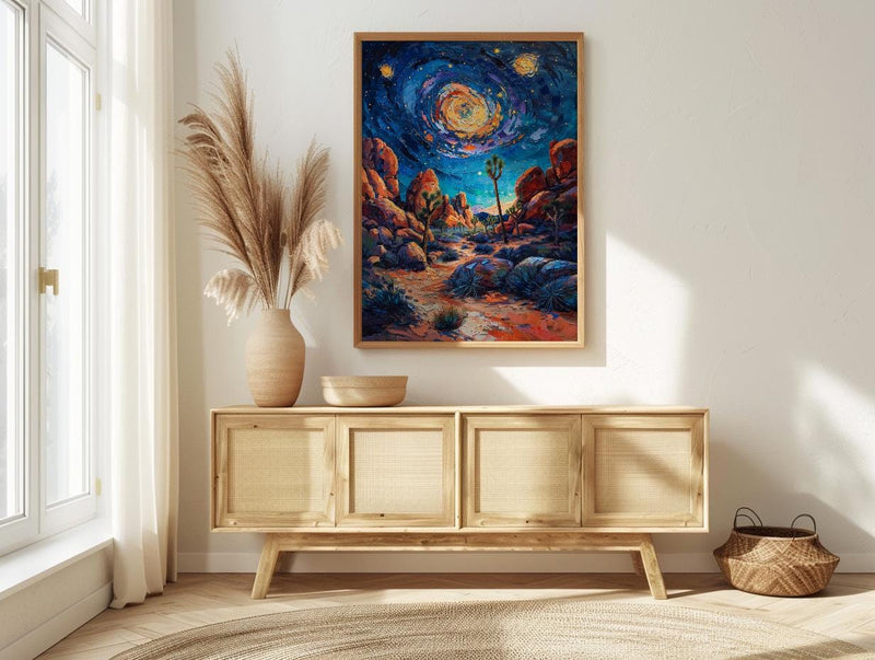 Joshua Tree Desert Wall Art, California Starlit Sky Decor - Glowing Night Nature Landscape