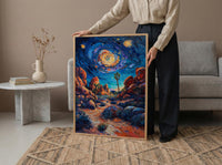 Joshua Tree Desert Wall Art, California Starlit Sky Decor - Glowing Night Nature Landscape