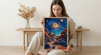 Joshua Tree Desert Wall Art, California Starlit Sky Decor - Glowing Night Nature Landscape