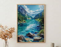 Lake Louise Canadian Rockies Poster, Emerald Green Water Decor - Bright Summer Mountain Landscape