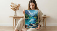 Lake Louise Canadian Rockies Poster, Emerald Green Water Decor - Bright Summer Mountain Landscape