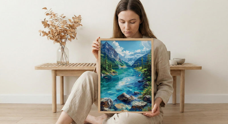 Lake Louise Canadian Rockies Poster, Emerald Green Water Decor - Bright Summer Mountain Landscape