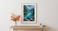 Lake Louise Canadian Rockies Poster, Emerald Green Water Decor - Bright Summer Mountain Landscape