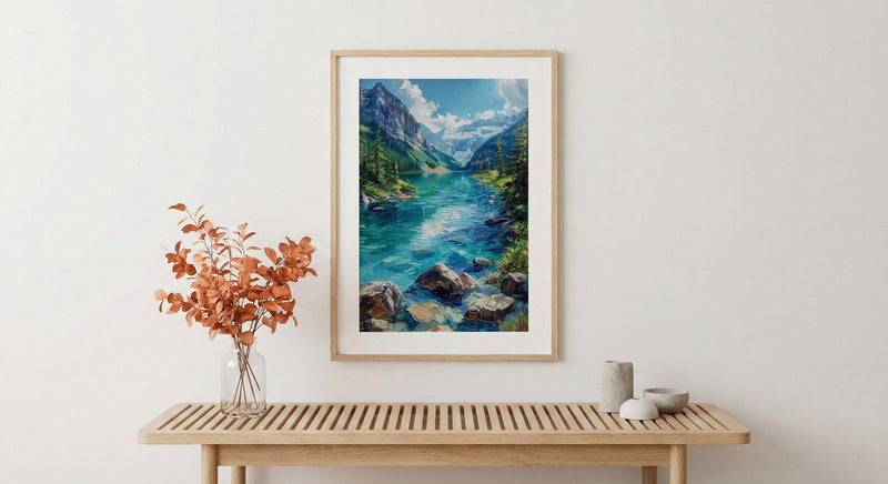 Lake Louise Canadian Rockies Poster, Emerald Green Water Decor - Bright Summer Mountain Landscape