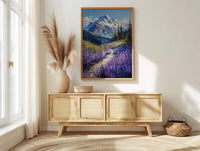Mount Rainier Nature Art Print, Washington Wildflower Valley Decor - Purple Lupine Summer Bloom