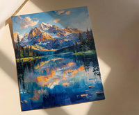 Grand Teton National Park Poster, Wyoming Mountain Lake Decor - Calm Summer Morning Landscape