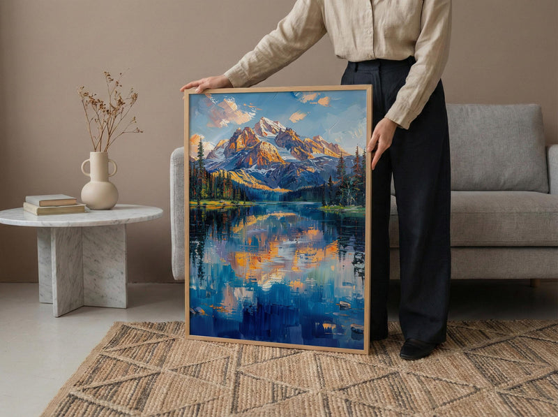 Grand Teton National Park Poster, Wyoming Mountain Lake Decor - Calm Summer Morning Landscape