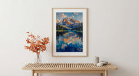 Grand Teton National Park Poster, Wyoming Mountain Lake Decor - Calm Summer Morning Landscape