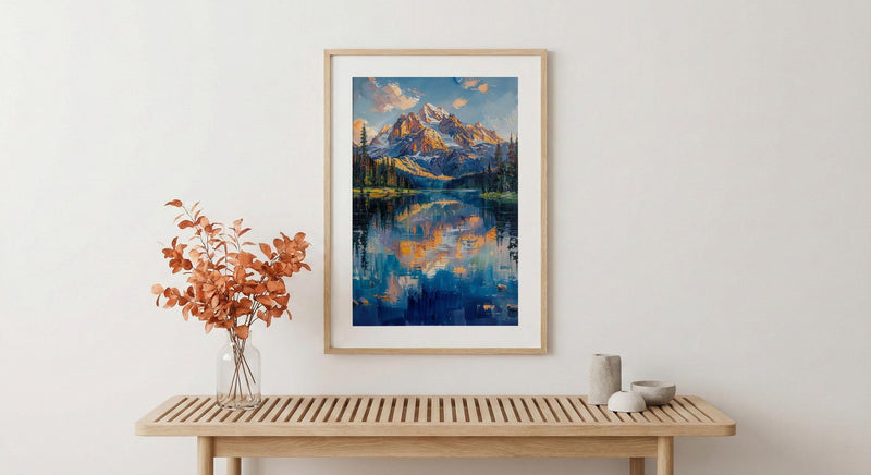 Grand Teton National Park Poster, Wyoming Mountain Lake Decor - Calm Summer Morning Landscape