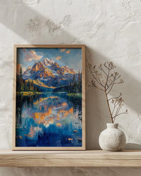 Grand Teton National Park Poster, Wyoming Mountain Lake Decor - Calm Summer Morning Landscape