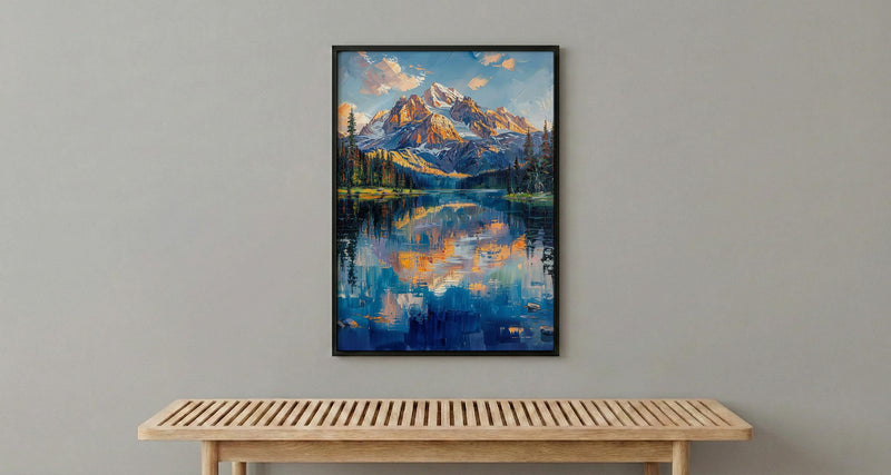 Grand Teton National Park Poster, Wyoming Mountain Lake Decor - Calm Summer Morning Landscape