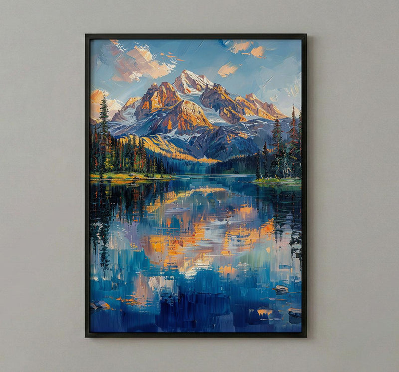 Grand Teton National Park Poster, Wyoming Mountain Lake Decor - Calm Summer Morning Landscape