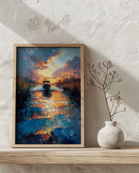 Florida Everglades Swamp Art Print, Tropical Green Nature Decor - Fast Airboat Summer Action