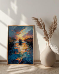 Florida Everglades Swamp Art Print, Tropical Green Nature Decor - Fast Airboat Summer Action