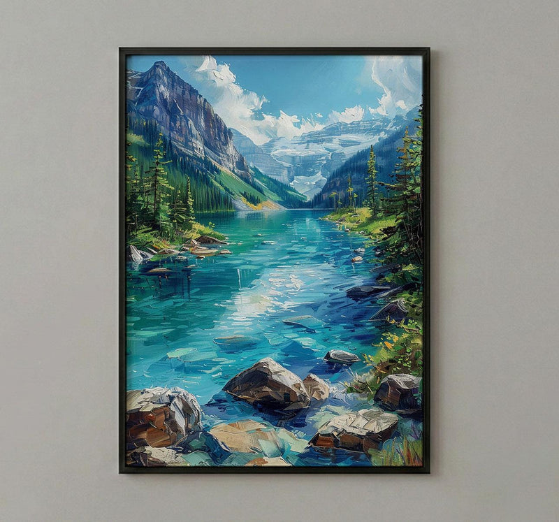 Lake Louise Canadian Rockies Poster, Emerald Green Water Decor - Bright Summer Mountain Landscape