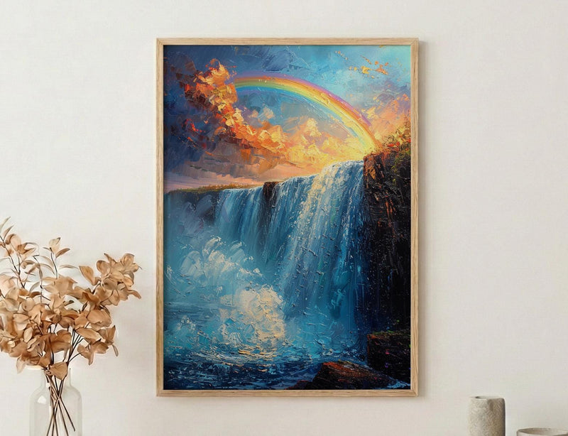 Niagara Falls Wall Art, Beautiful North America Travel Decor - Rushing Water Summer Rainbow