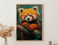 Red Panda Poster, Himalayan Nature Decor - Mossy Tree Branch Art