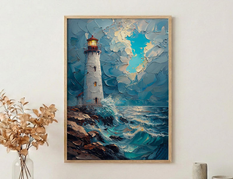 Acadia National Park Art Print, Maine Coast Lighthouse Decor - Crashing Ocean Wave Summer