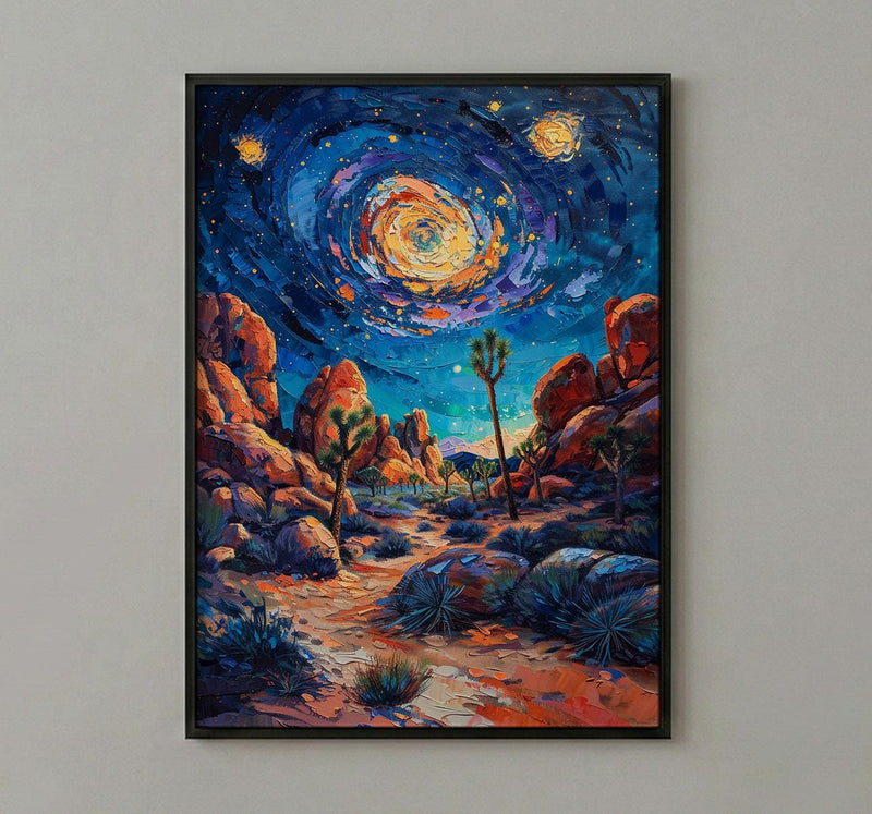 Joshua Tree Desert Wall Art, California Starlit Sky Decor - Glowing Night Nature Landscape