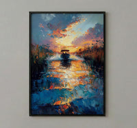 Florida Everglades Swamp Art Print, Tropical Green Nature Decor - Fast Airboat Summer Action