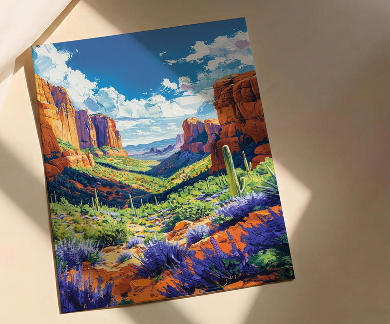 Sedona Red Rock Art Print, Arizona Desert Travel Decor - Green Agave Summer Landscape